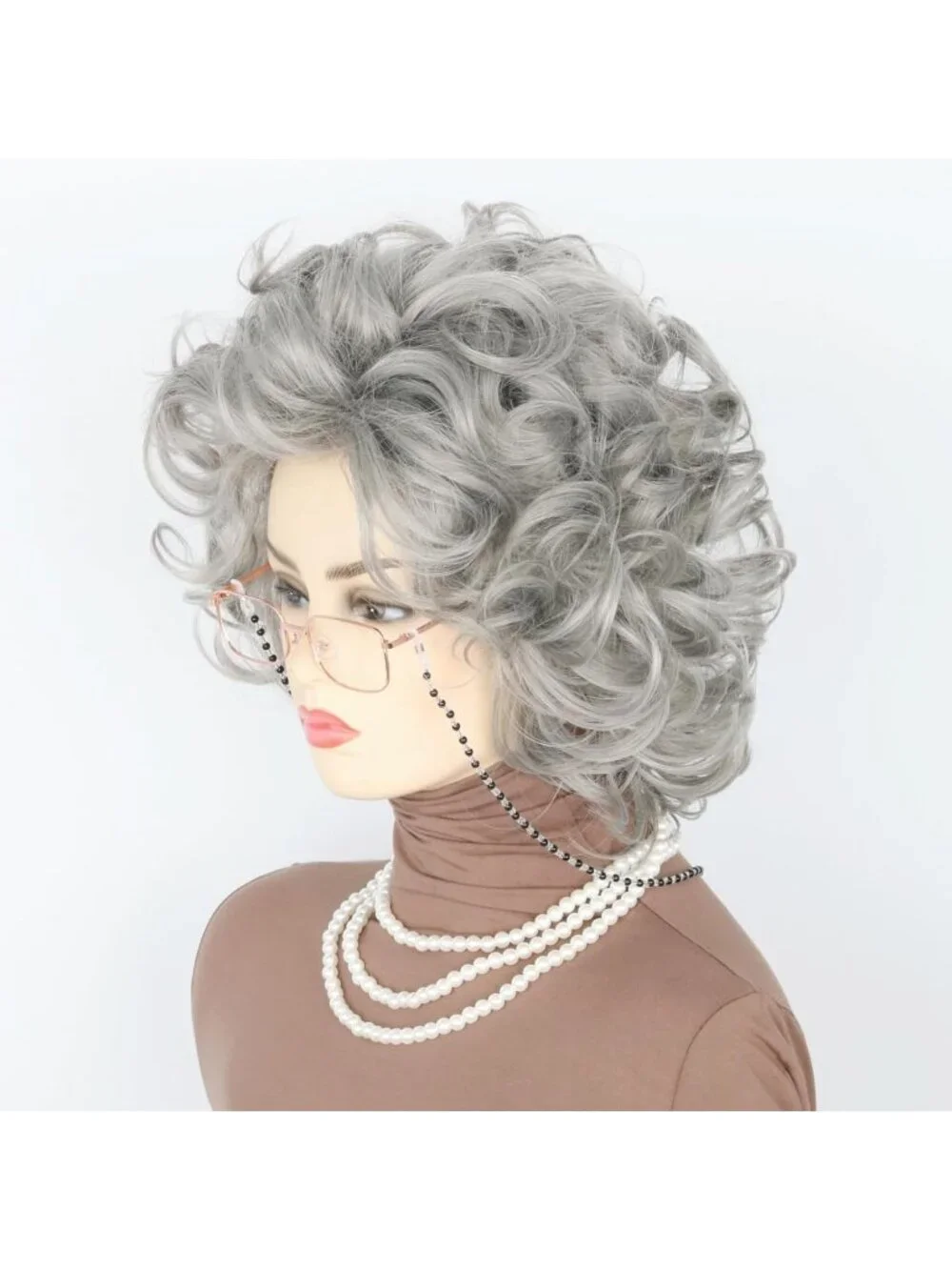 Women's Dark Grey Short Cosplay Halloween Costume Wig With Necklace Earrings